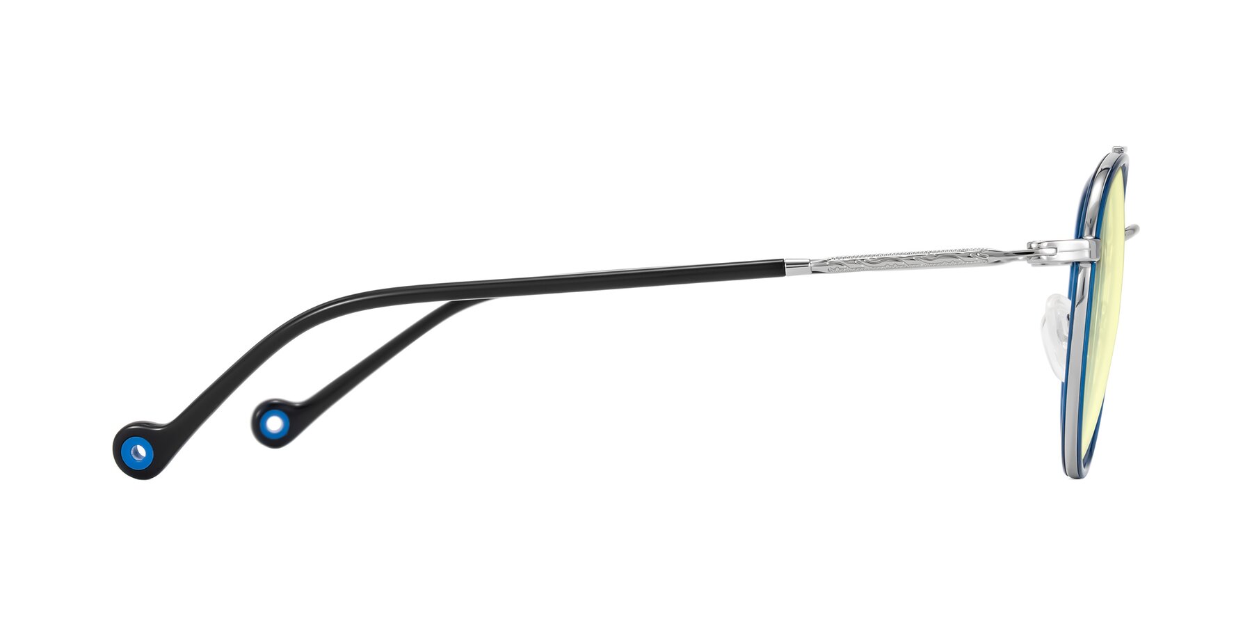 Side of Biko in Blue/Silver with Light Yellow Tinted Lenses