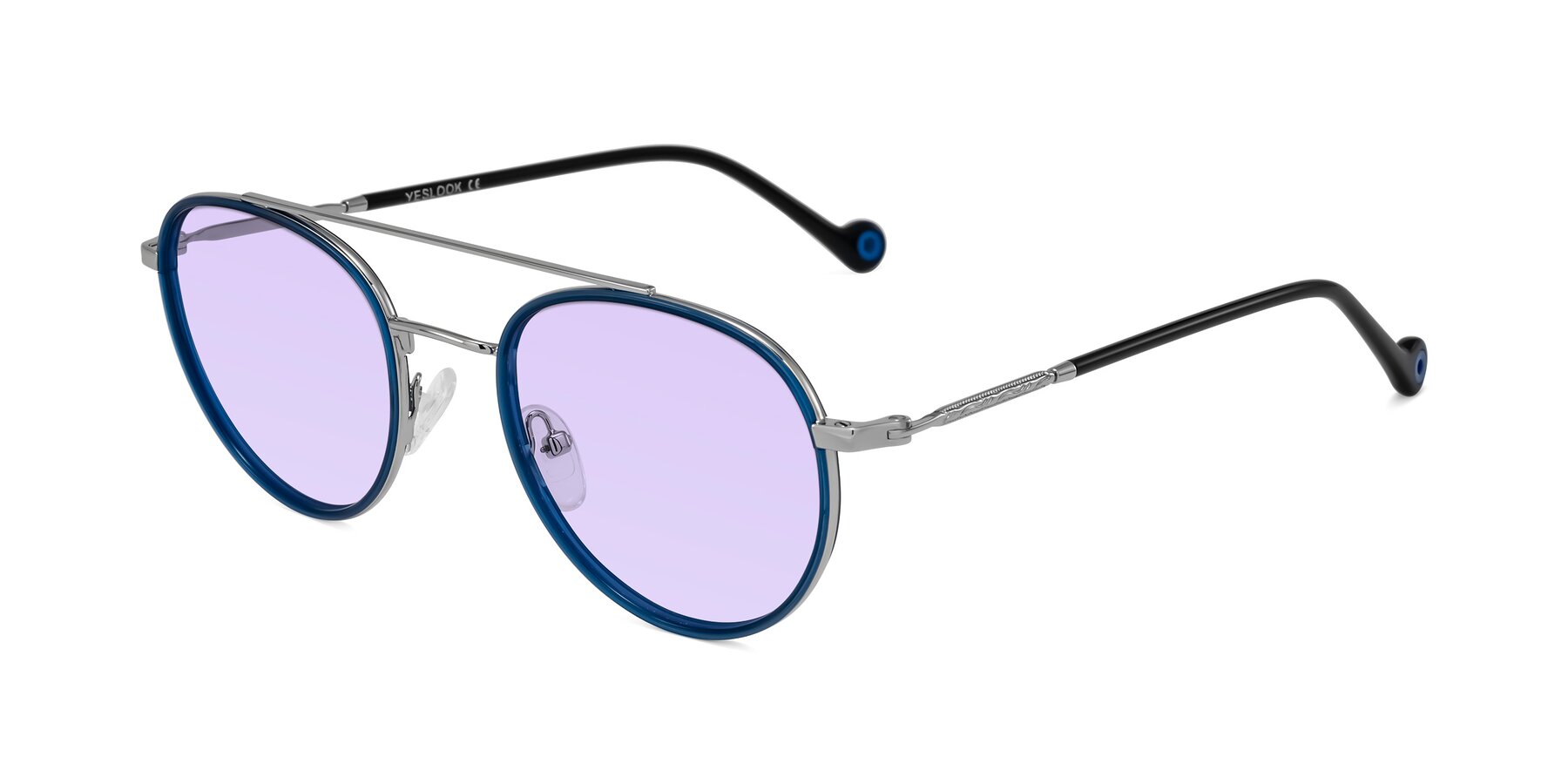 Angle of Biko in Blue/Silver with Light Purple Tinted Lenses