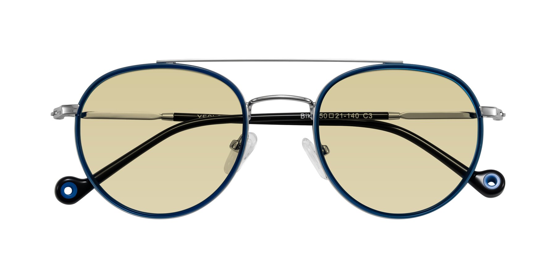 Folded Front of Biko in Blue/Silver with Light Champagne Tinted Lenses