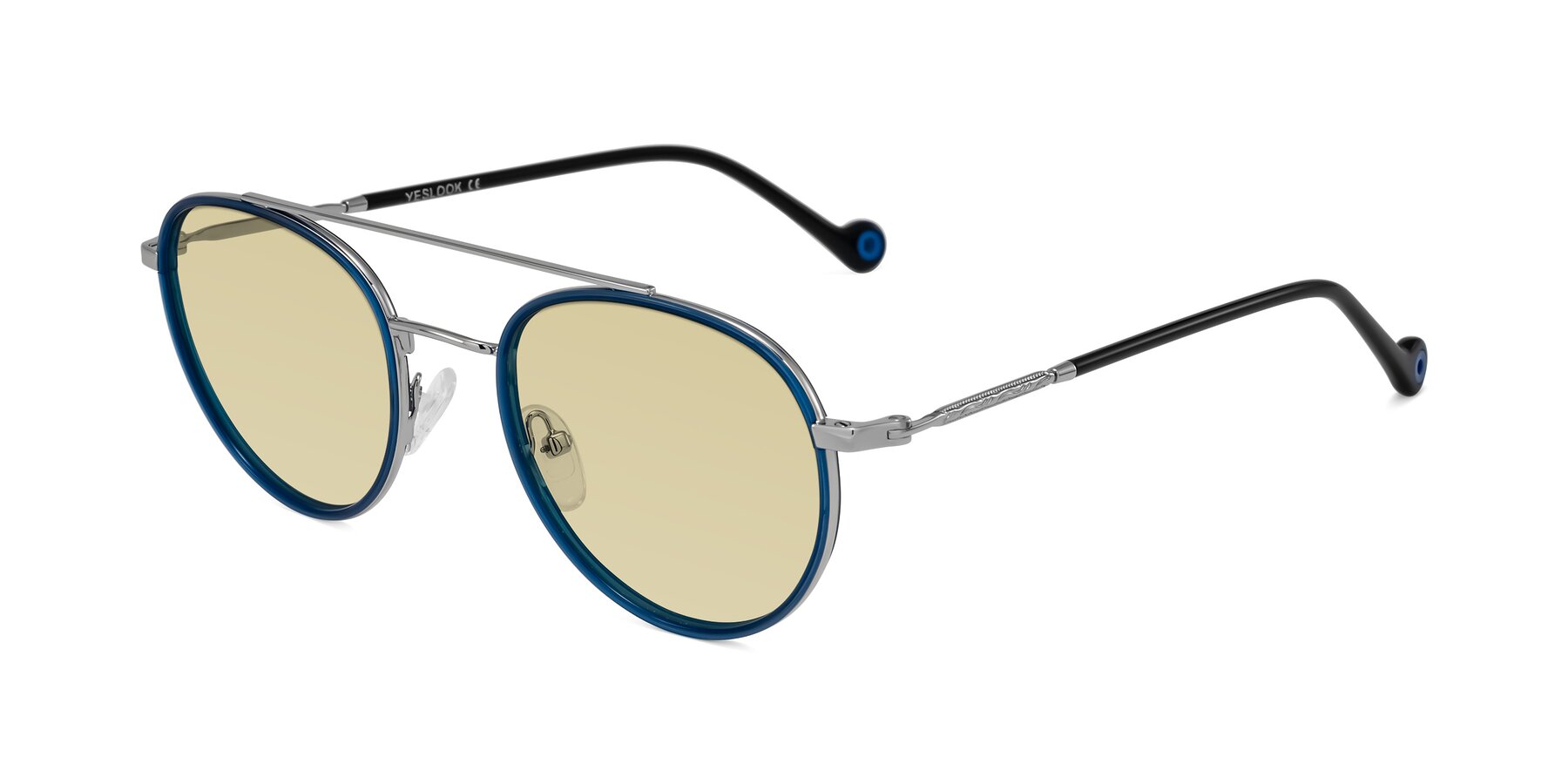 Angle of Biko in Blue/Silver with Light Champagne Tinted Lenses