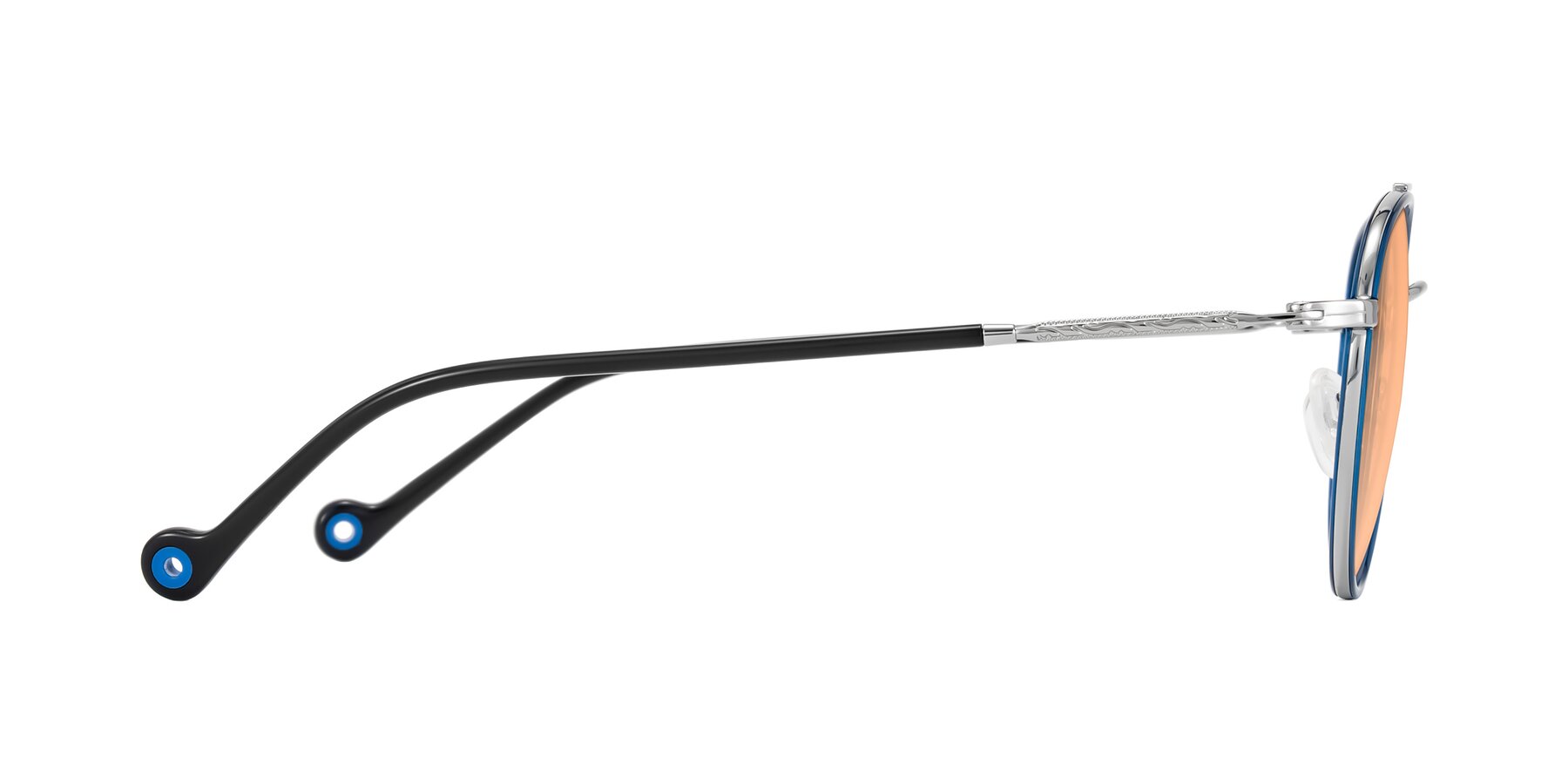 Side of Biko in Blue/Silver with Light Orange Tinted Lenses