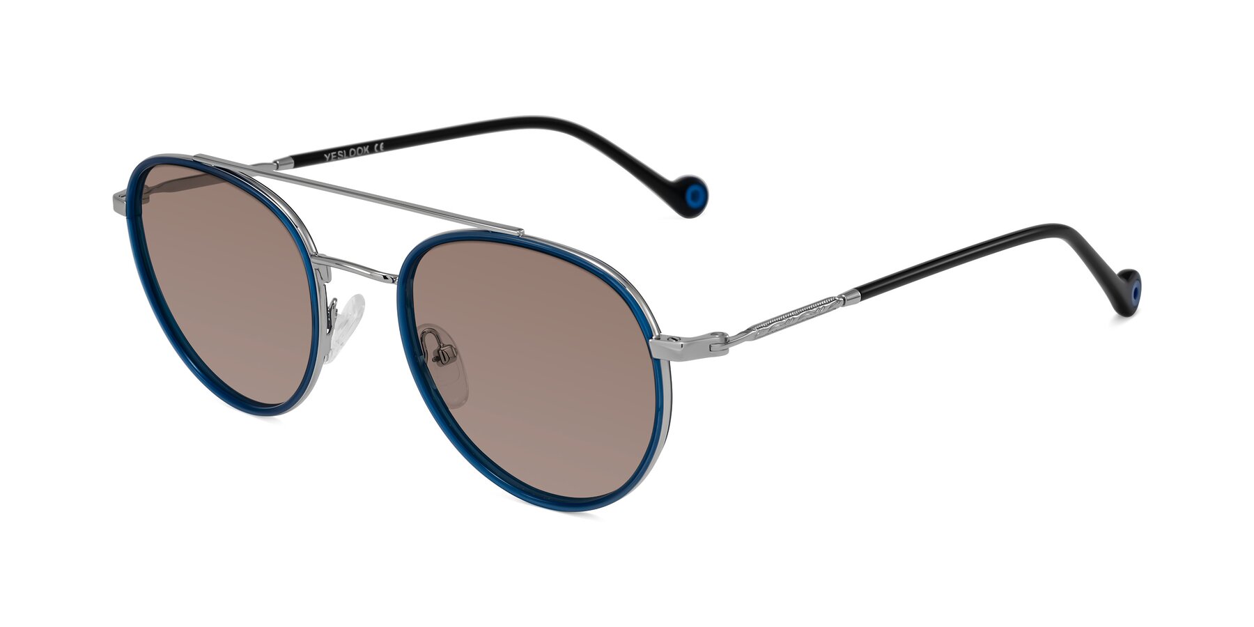 Angle of Biko in Blue/Silver with Medium Brown Tinted Lenses