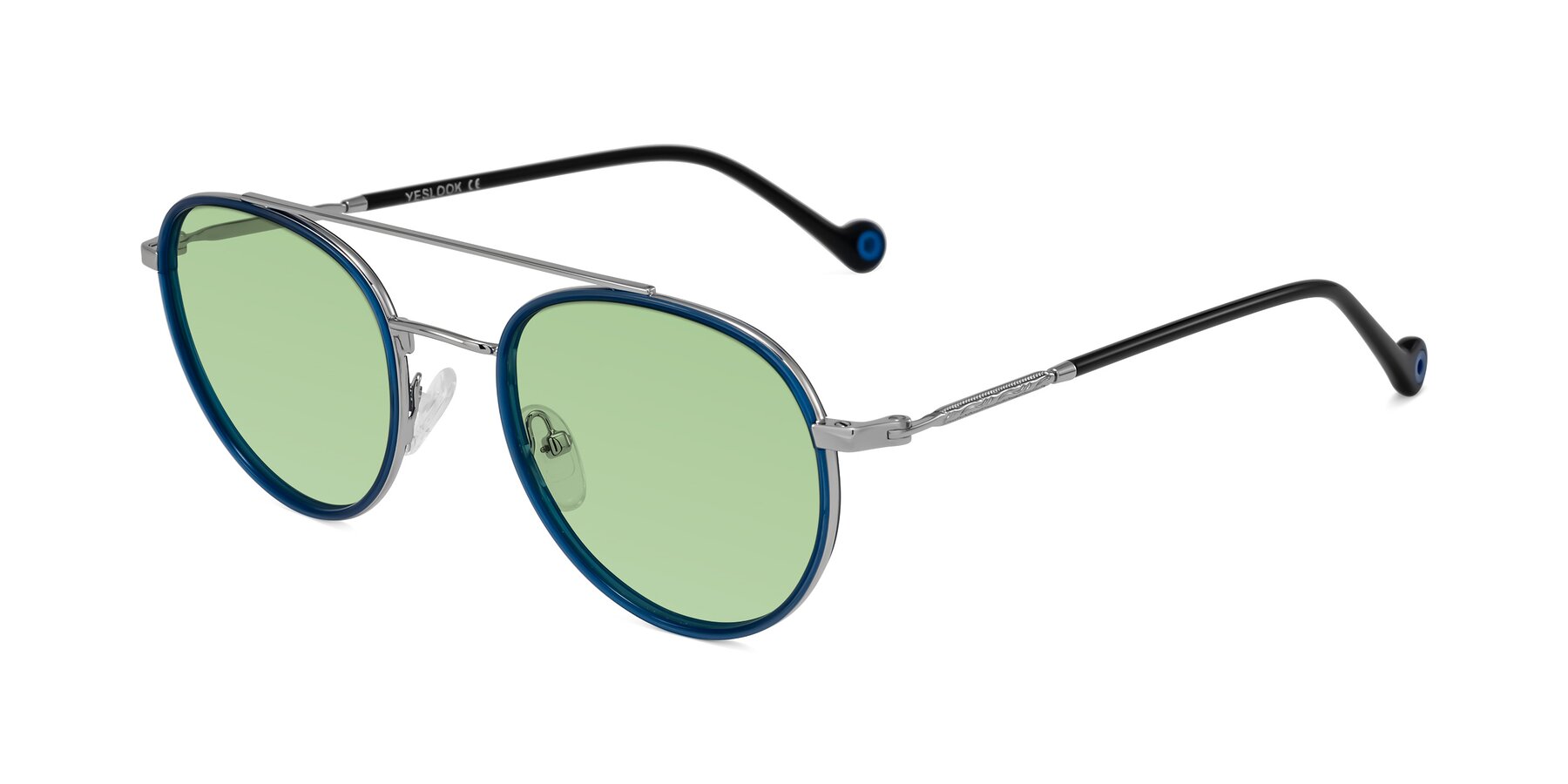 Angle of Biko in Blue/Silver with Medium Green Tinted Lenses