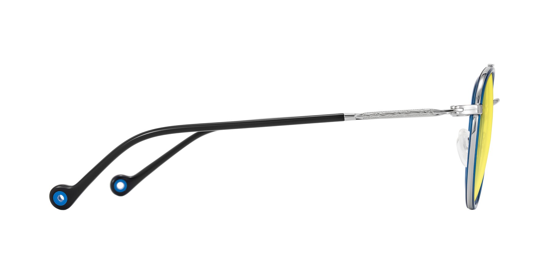 Side of Biko in Blue/Silver with Medium Yellow Tinted Lenses