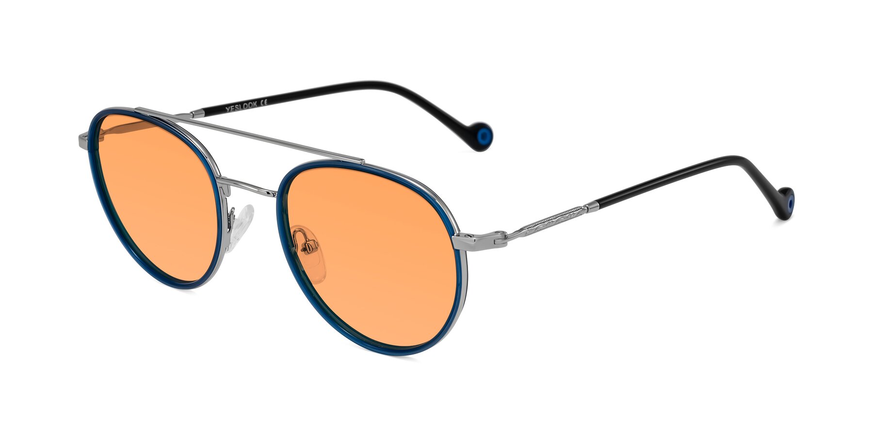 Angle of Biko in Blue/Silver with Medium Orange Tinted Lenses