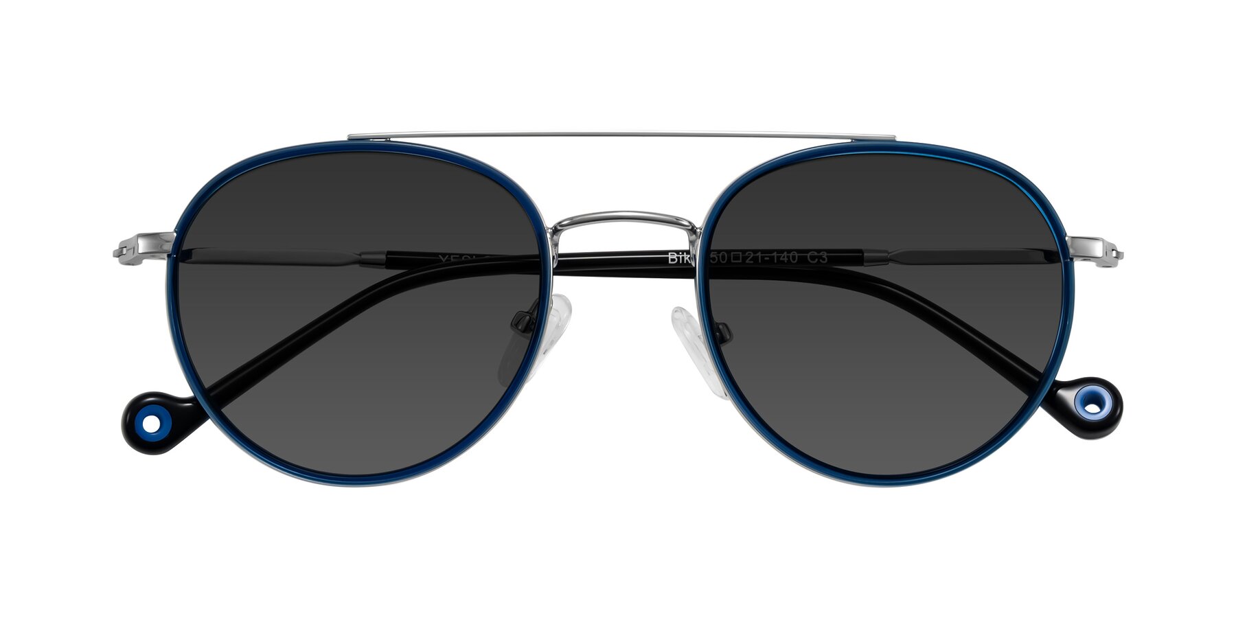 Folded Front of Biko in Blue/Silver with Gray Tinted Lenses