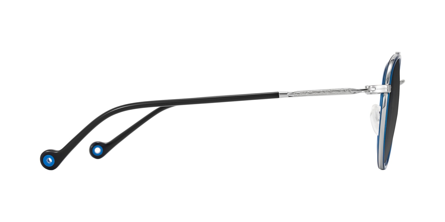 Side of Biko in Blue/Silver with Gray Tinted Lenses