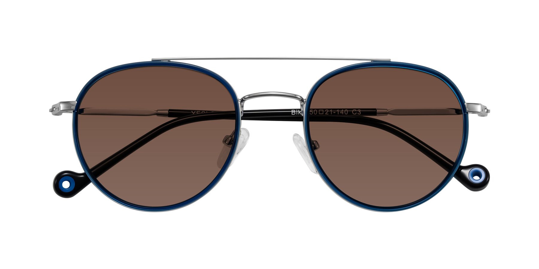 Folded Front of Biko in Blue/Silver with Brown Tinted Lenses