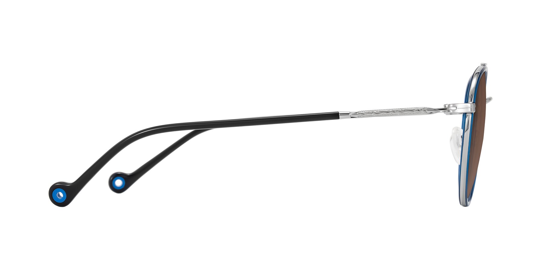 Side of Biko in Blue/Silver with Brown Tinted Lenses