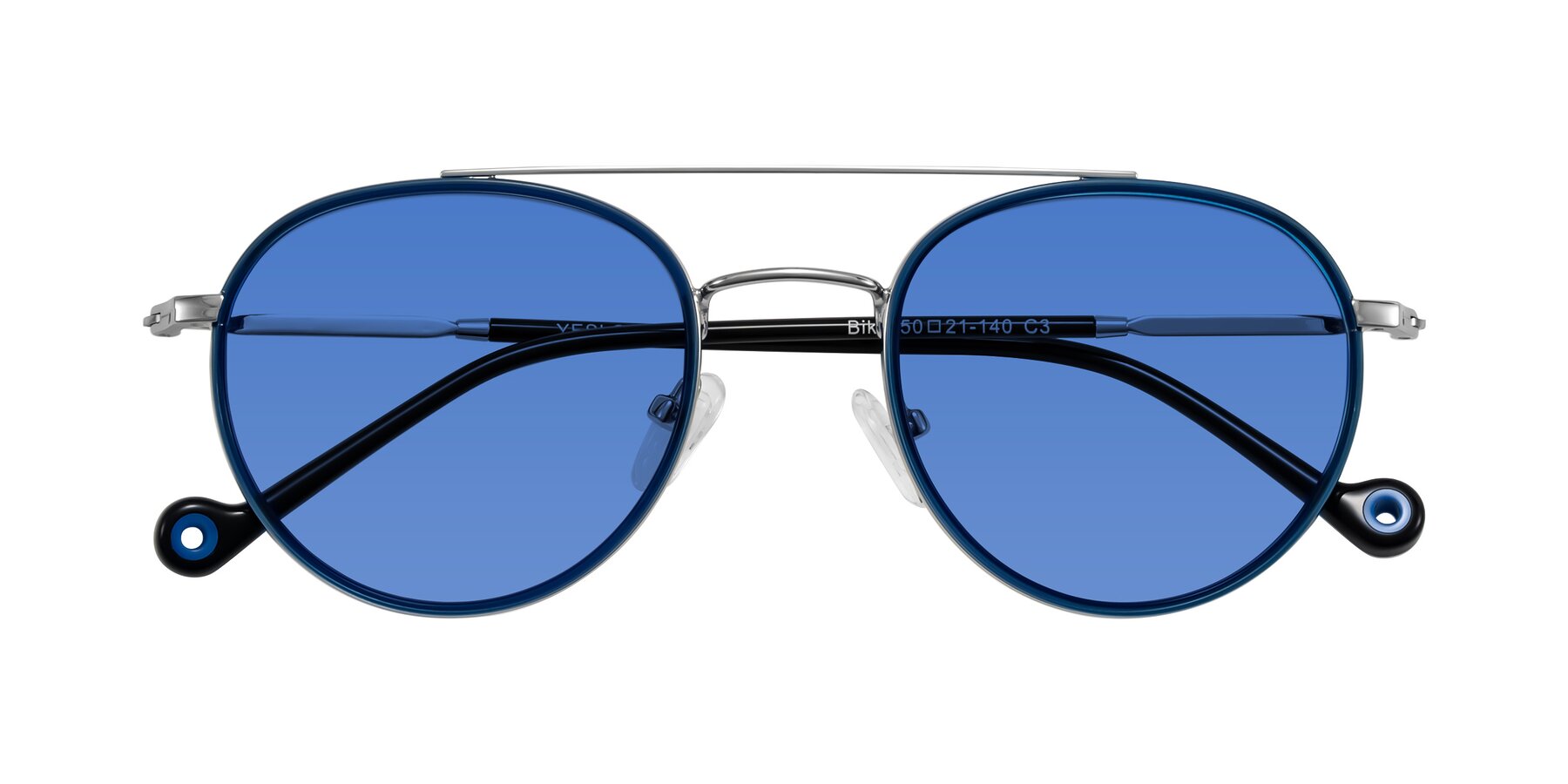 Folded Front of Biko in Blue/Silver with Blue Tinted Lenses