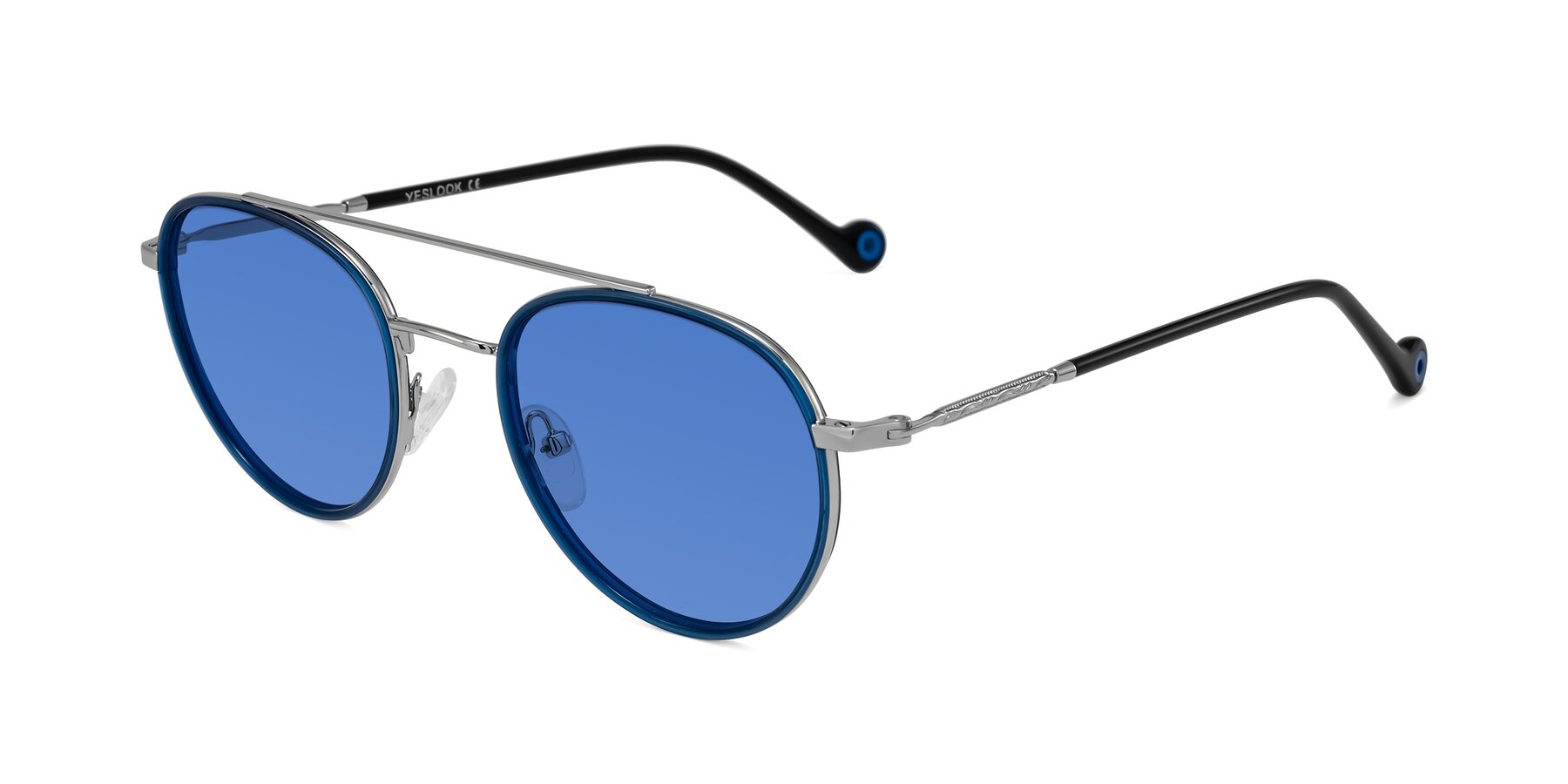Angle of Biko in Blue/Silver with Blue Tinted Lenses