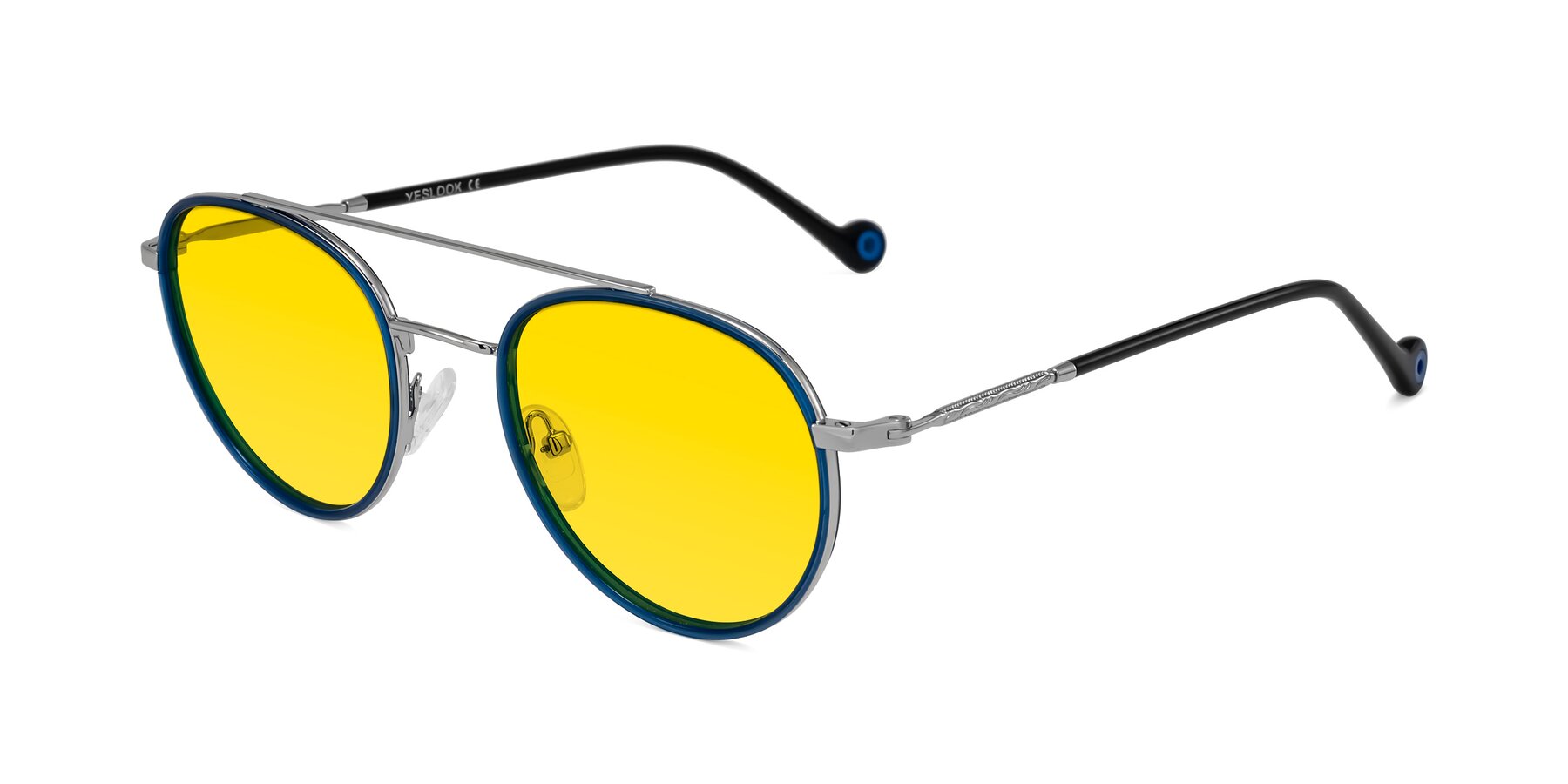 Angle of Biko in Blue/Silver with Yellow Tinted Lenses