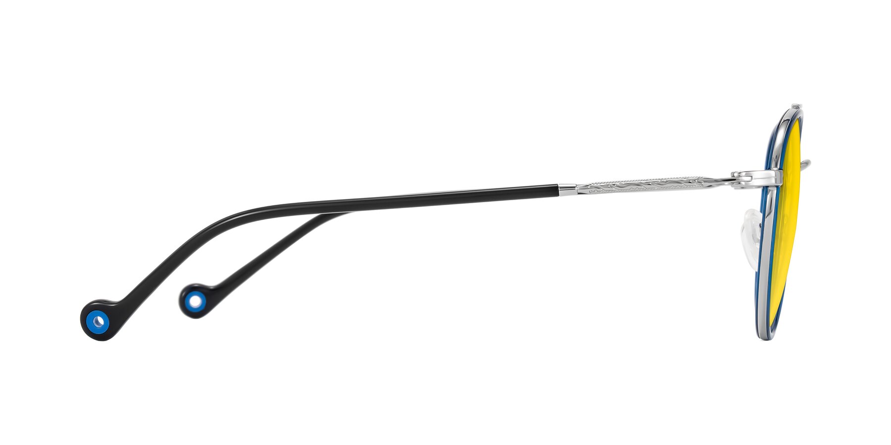 Side of Biko in Blue/Silver with Yellow Tinted Lenses