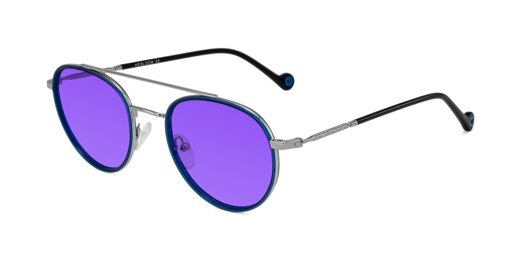 Angle of Biko in Blue/Silver with Purple Tinted Lenses