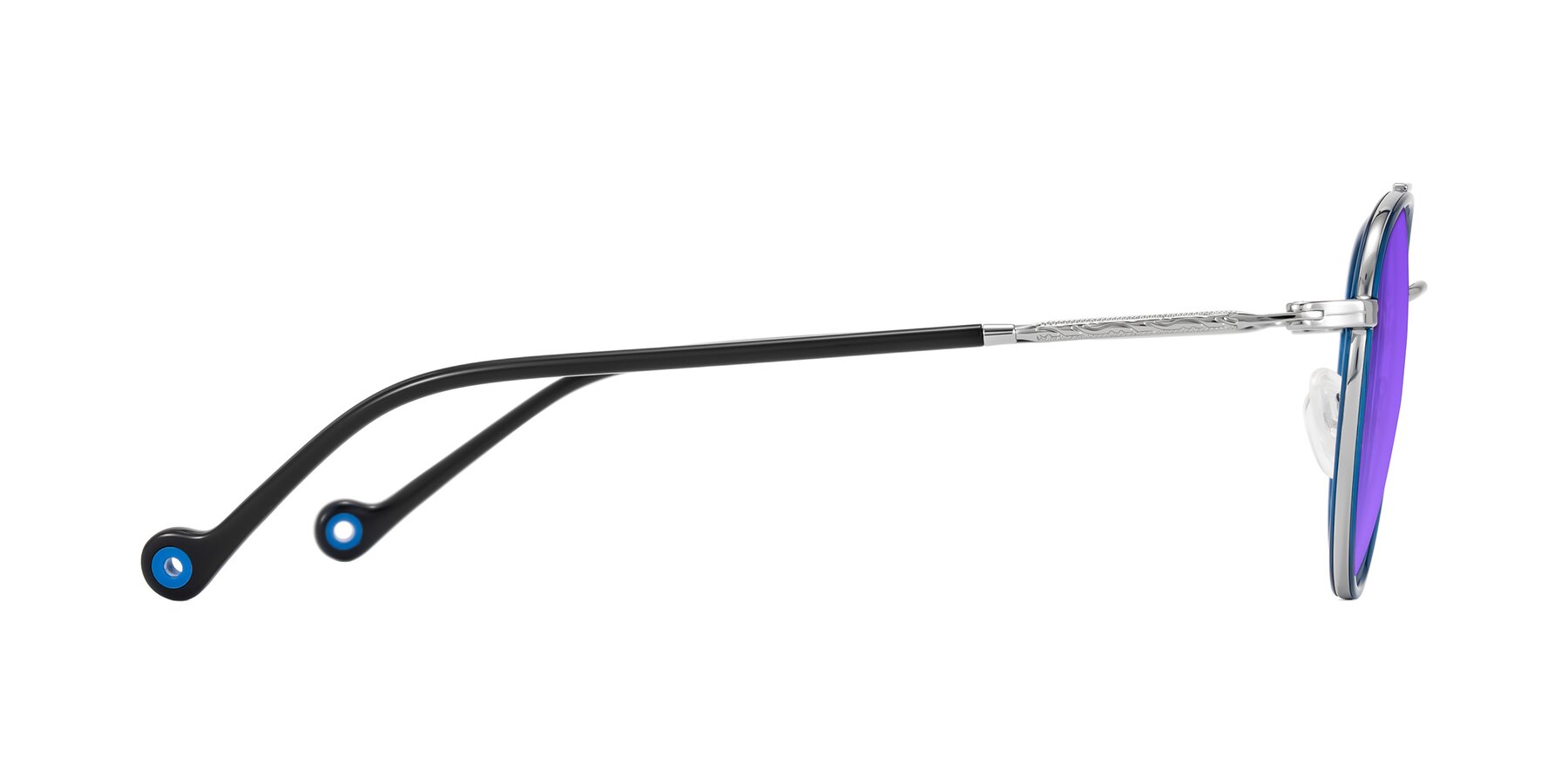 Side of Biko in Blue/Silver with Purple Tinted Lenses