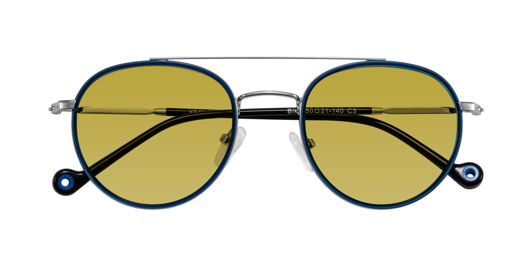 Folded Front of Biko in Blue/Silver with Champagne Tinted Lenses