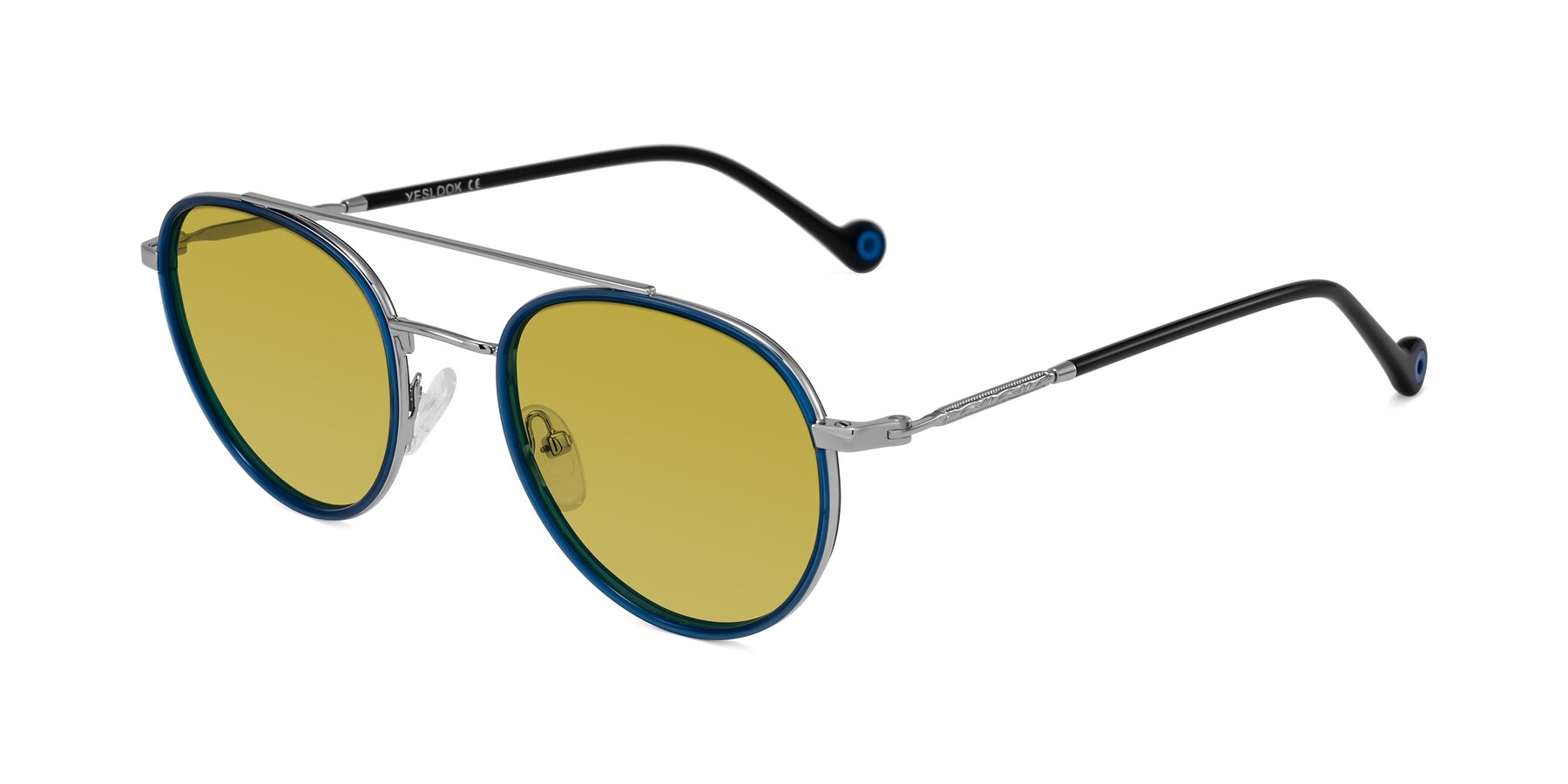 Angle of Biko in Blue/Silver with Champagne Tinted Lenses