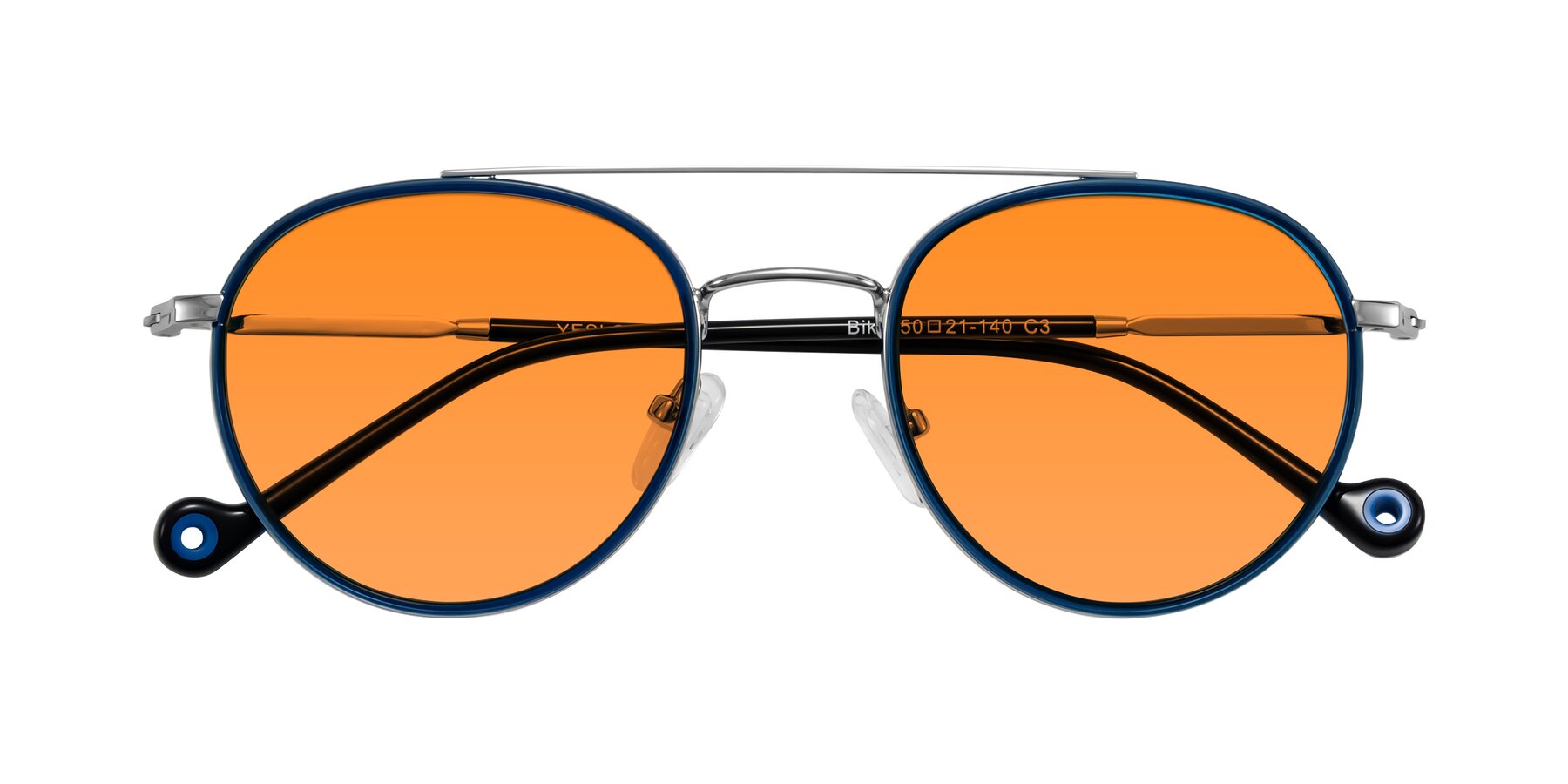 Folded Front of Biko in Blue/Silver with Orange Tinted Lenses