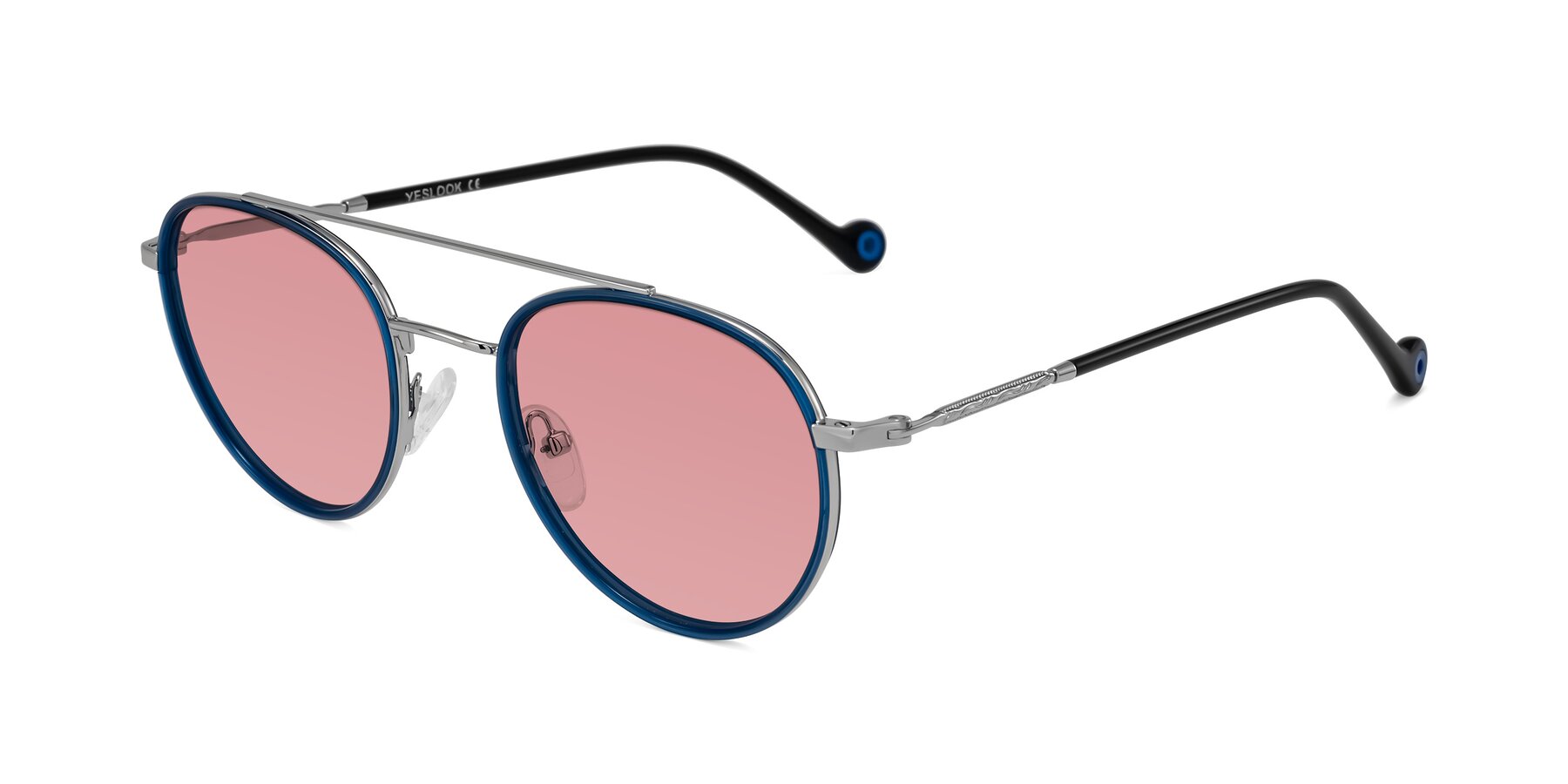 Angle of Biko in Blue/Silver with Medium Garnet Tinted Lenses