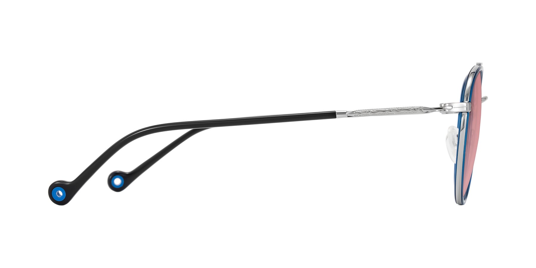 Side of Biko in Blue/Silver with Medium Garnet Tinted Lenses