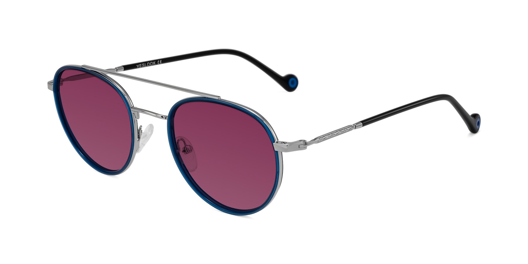 Angle of Biko in Blue/Silver with Wine Tinted Lenses