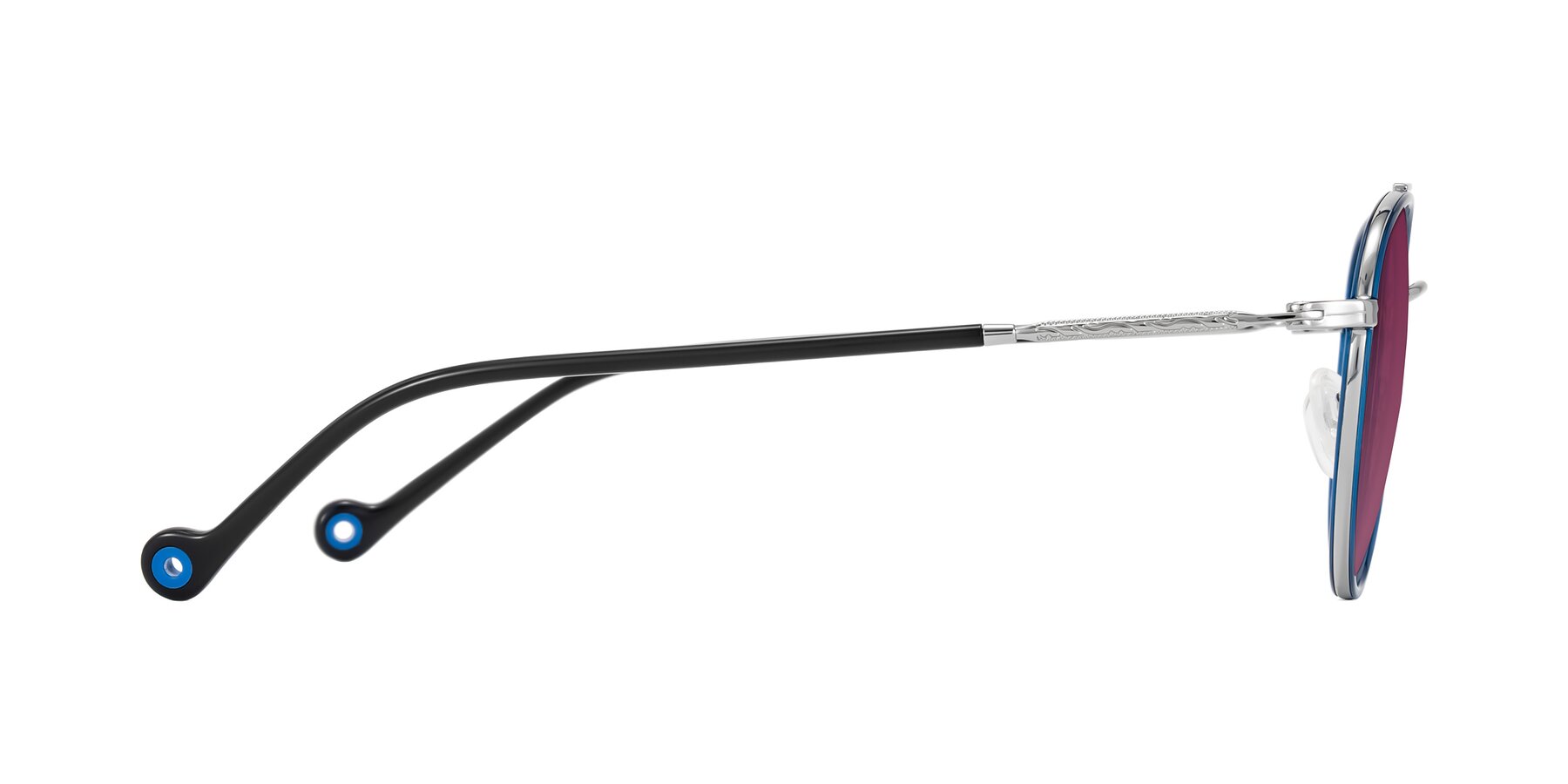 Side of Biko in Blue/Silver with Wine Tinted Lenses