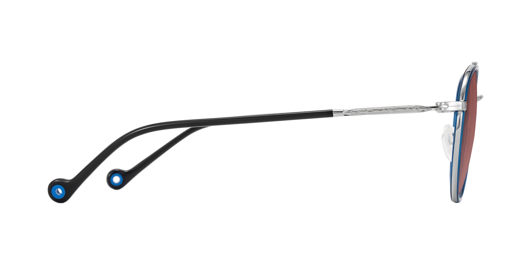 Side of Biko in Blue/Silver with Garnet Tinted Lenses