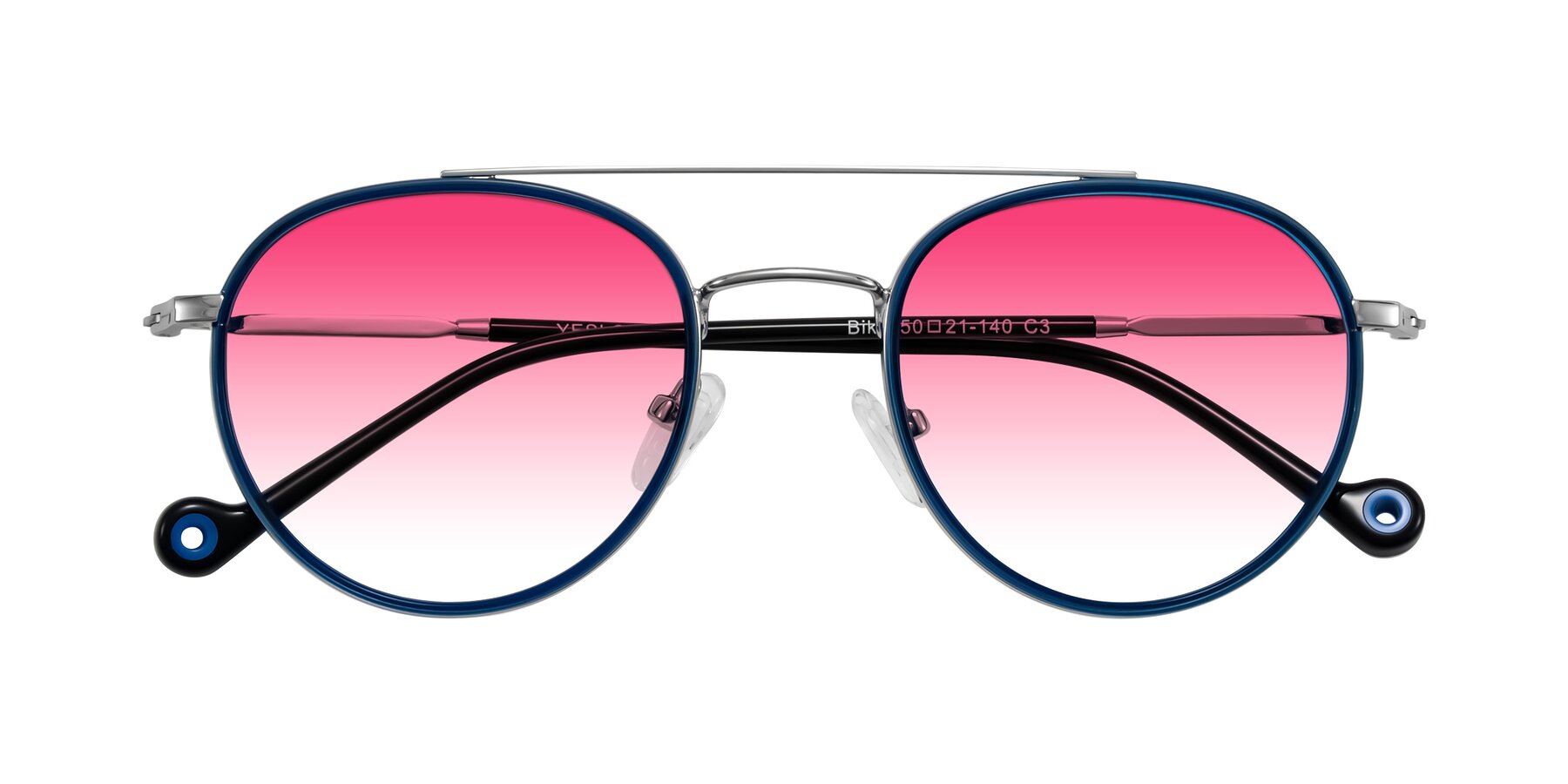 Folded Front of Biko in Blue/Silver with Pink Gradient Lenses