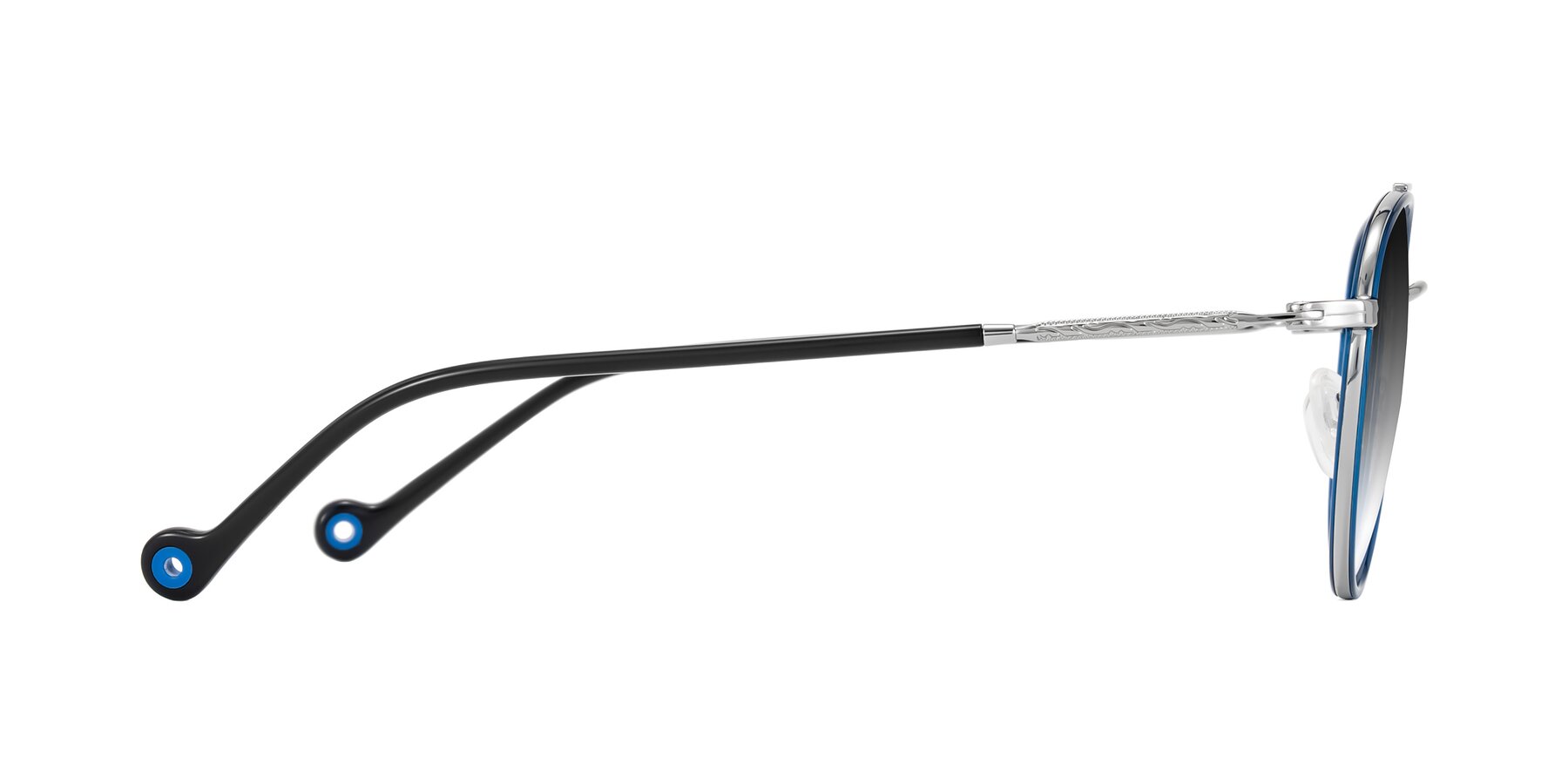 Side of Biko in Blue/Silver with Gray Gradient Lenses