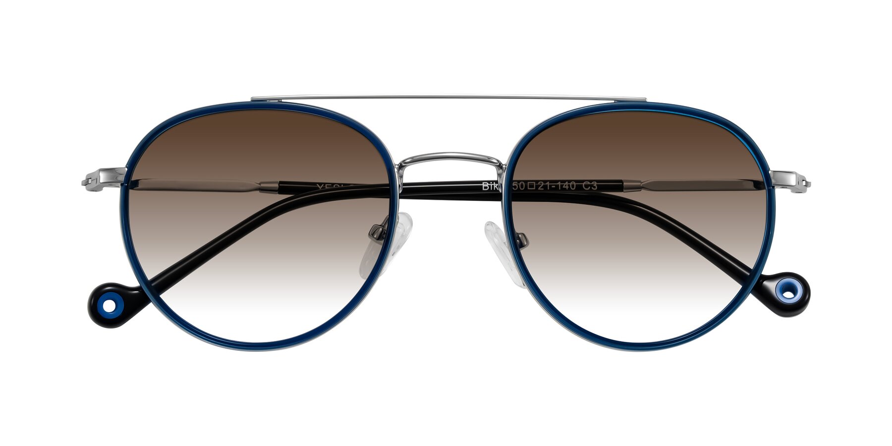 Folded Front of Biko in Blue/Silver with Brown Gradient Lenses