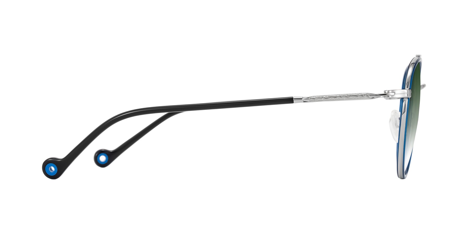 Side of Biko in Blue/Silver with Green Gradient Lenses