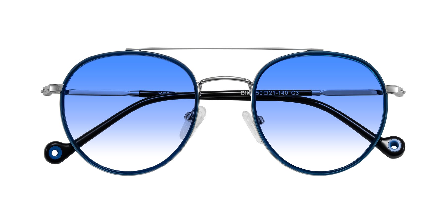 Folded Front of Biko in Blue/Silver with Blue Gradient Lenses