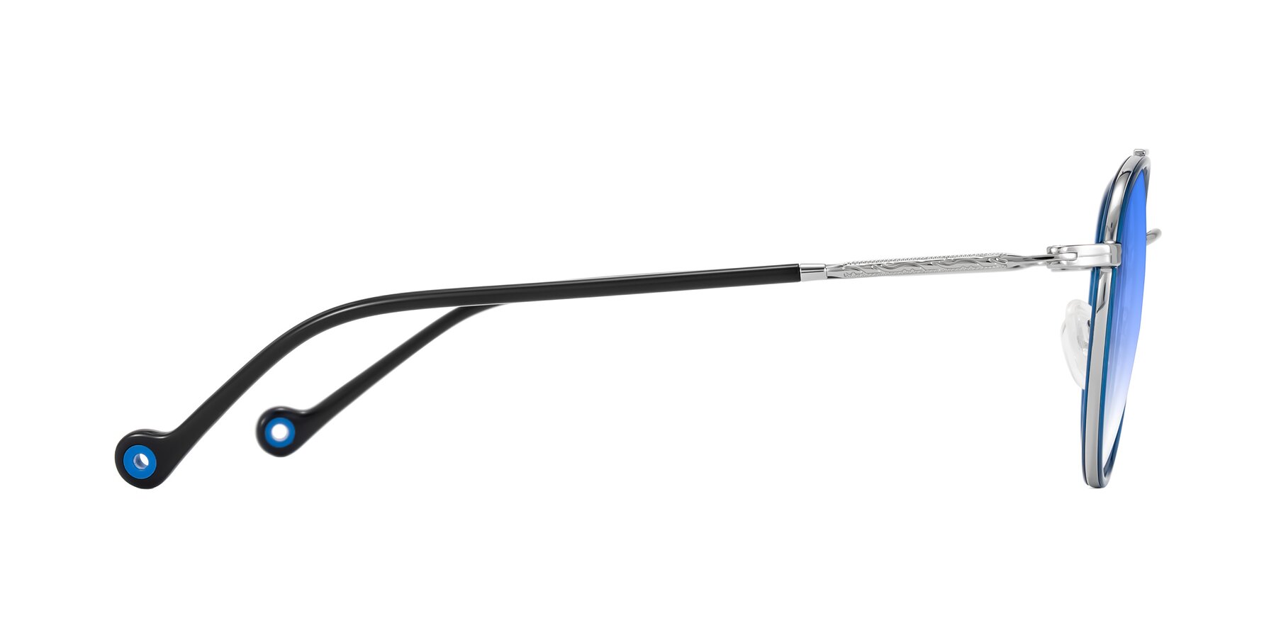 Side of Biko in Blue/Silver with Blue Gradient Lenses