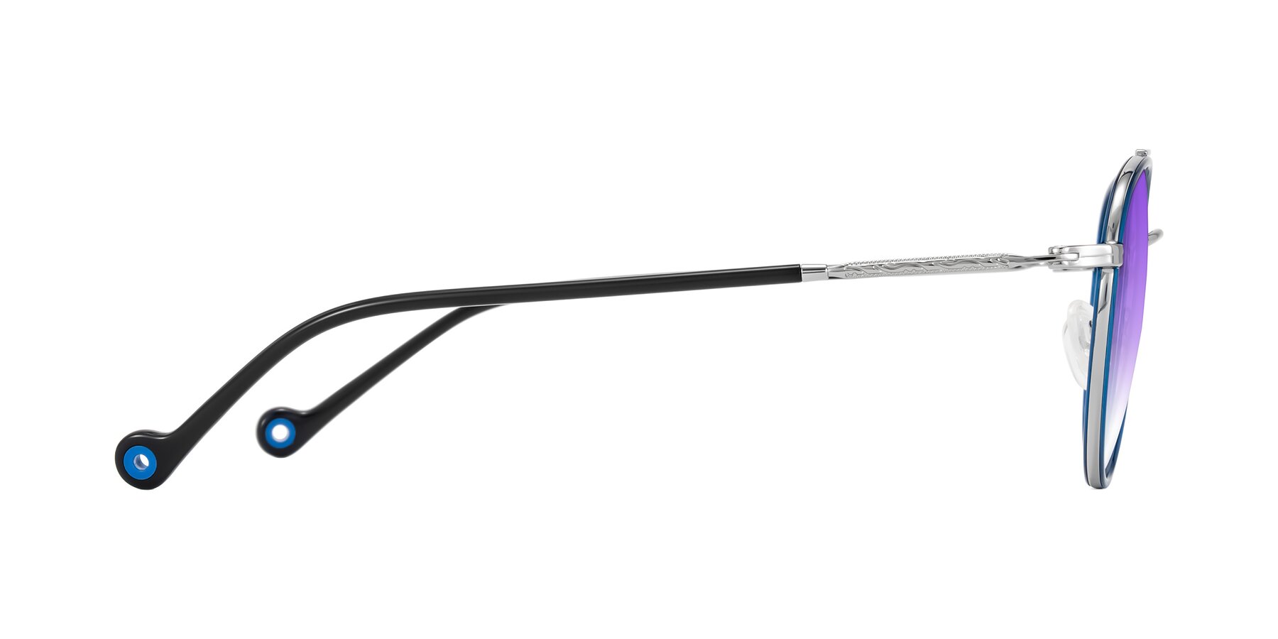 Side of Biko in Blue/Silver with Purple Gradient Lenses