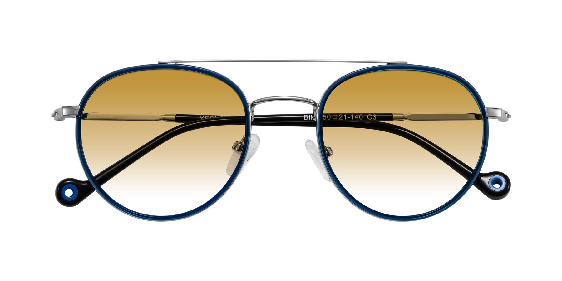 Folded Front of Biko in Blue/Silver with Champagne Gradient Lenses