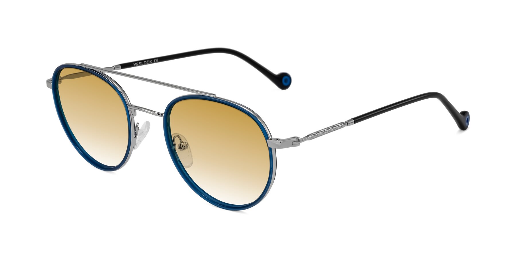 Angle of Biko in Blue/Silver with Champagne Gradient Lenses