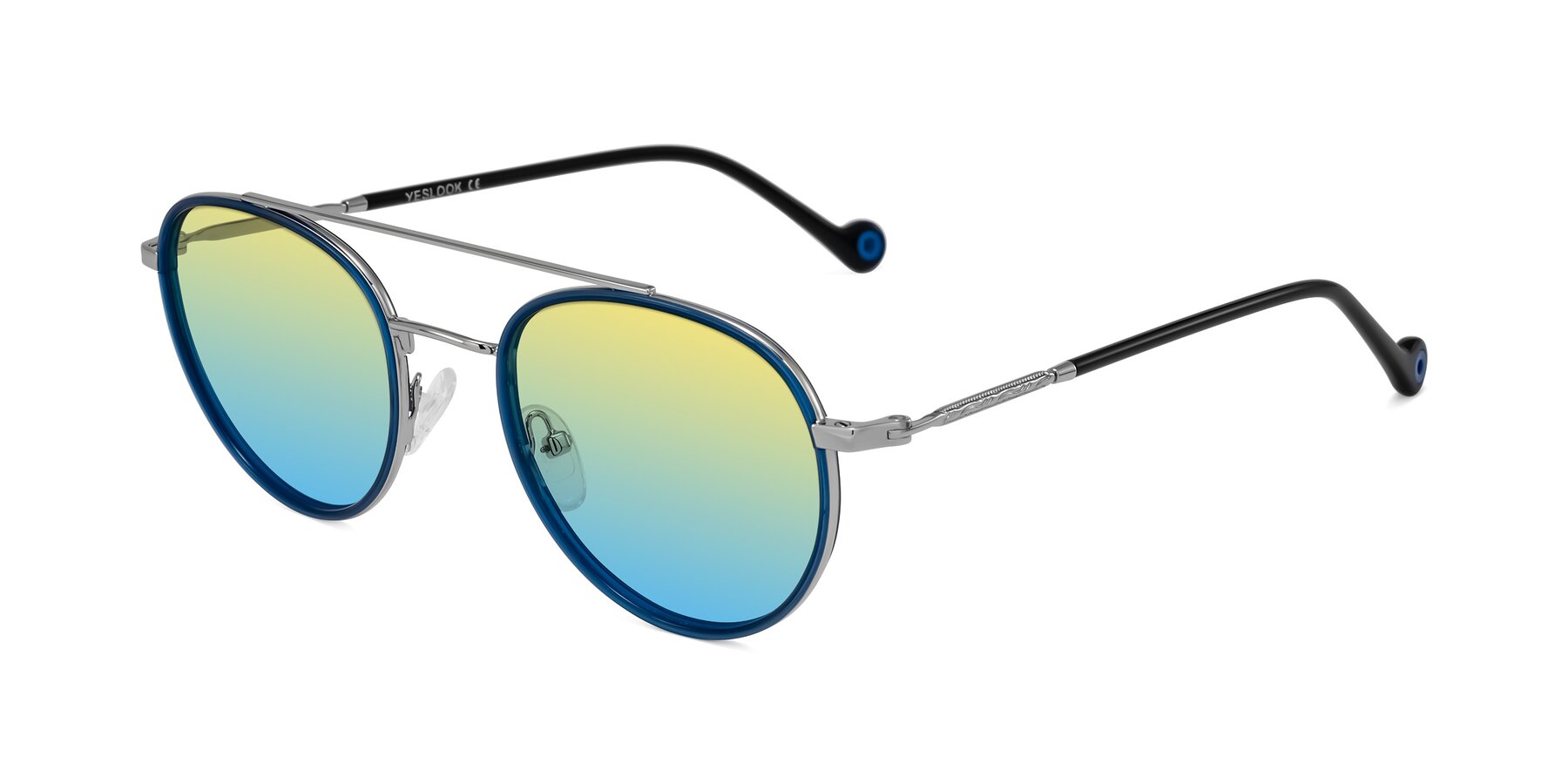 Angle of Biko in Blue/Silver with Yellow / Blue Gradient Lenses