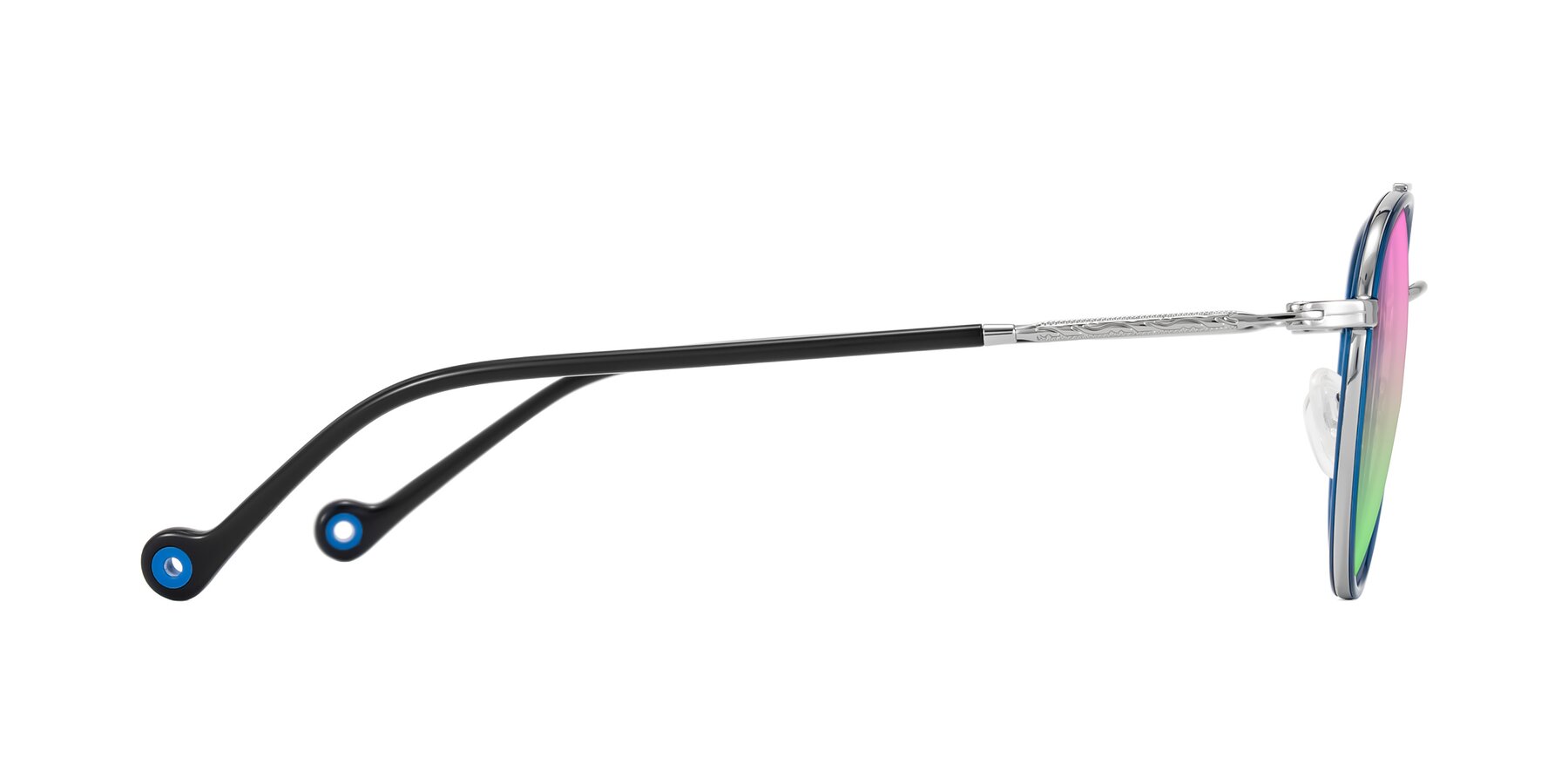 Side of Biko in Blue/Silver with Pink / Green Gradient Lenses