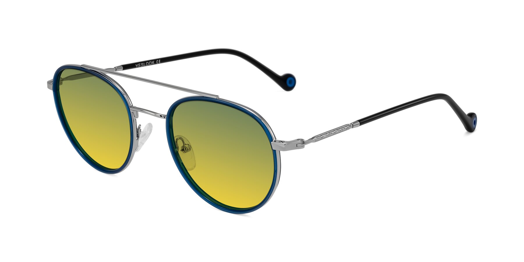 Angle of Biko in Blue/Silver with Green / Yellow Gradient Lenses