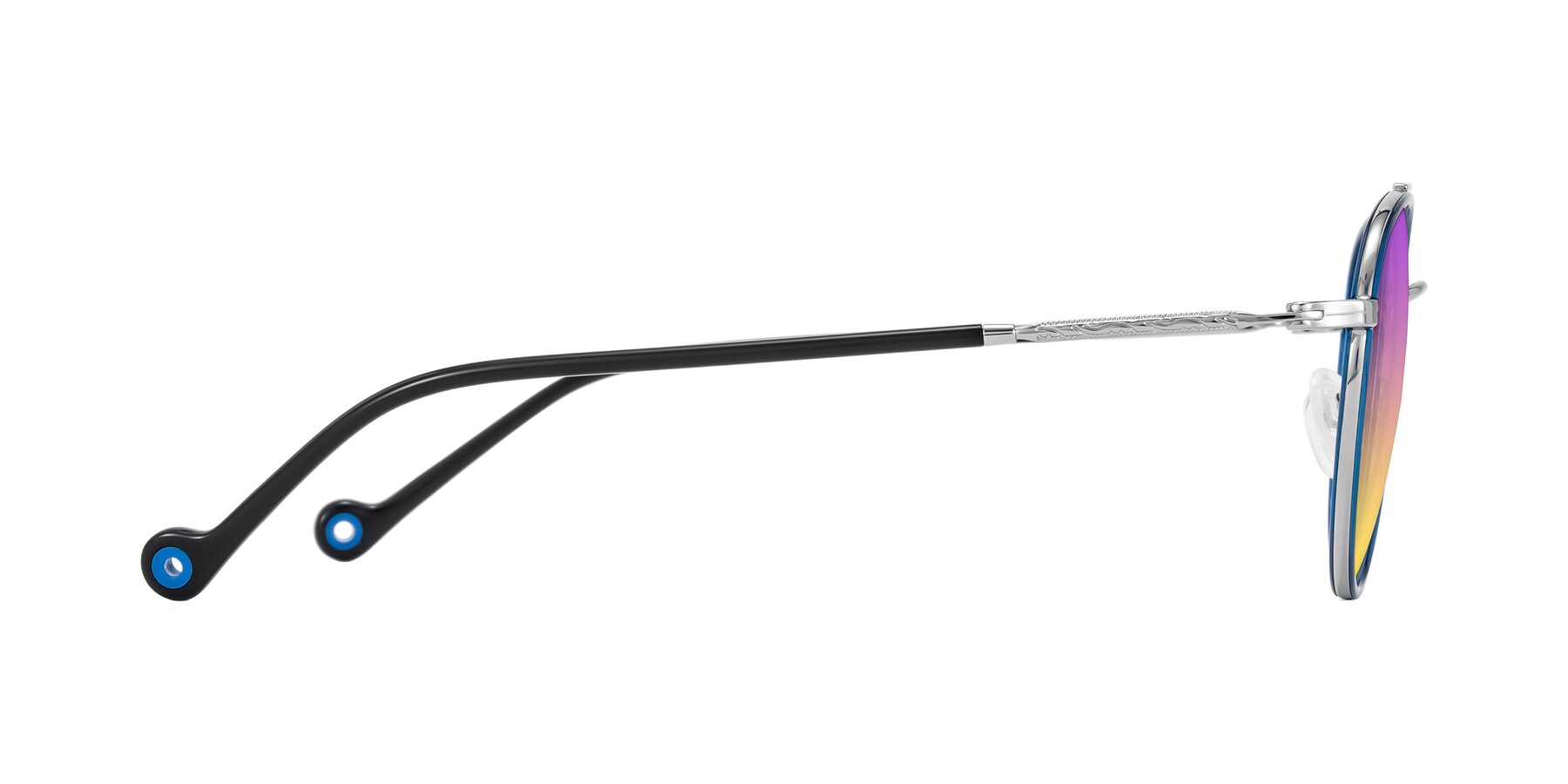 Side of Biko in Blue/Silver with Purple / Yellow Gradient Lenses