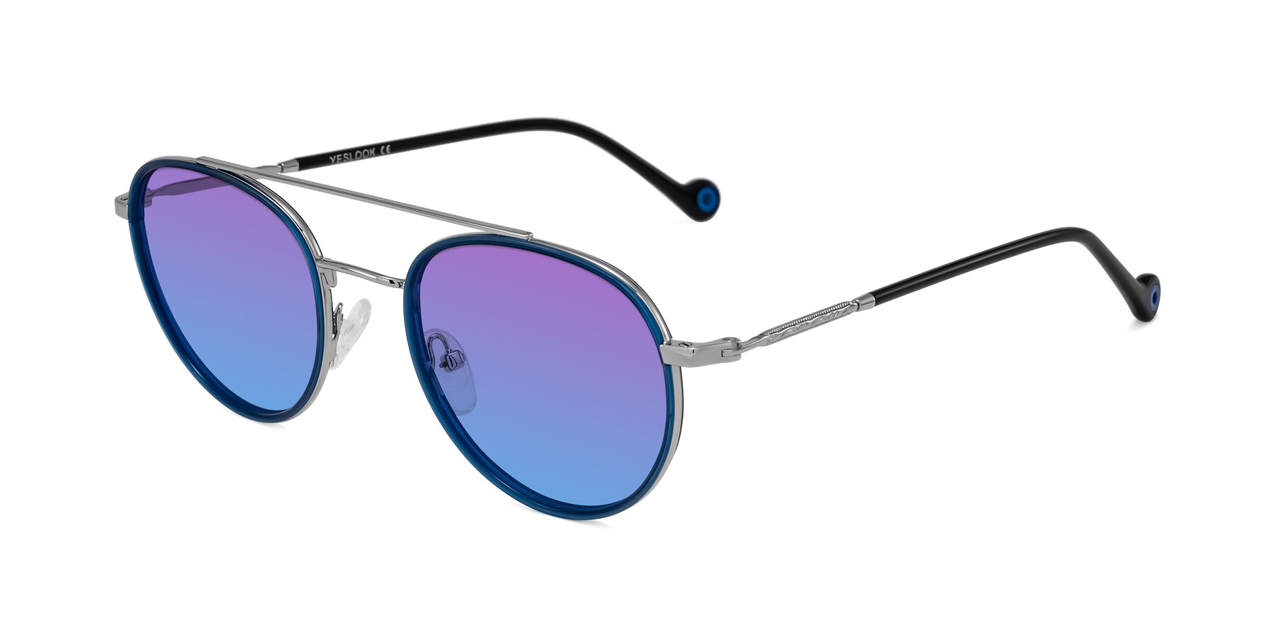 Angle of Biko in Blue/Silver with Purple / Blue Gradient Lenses