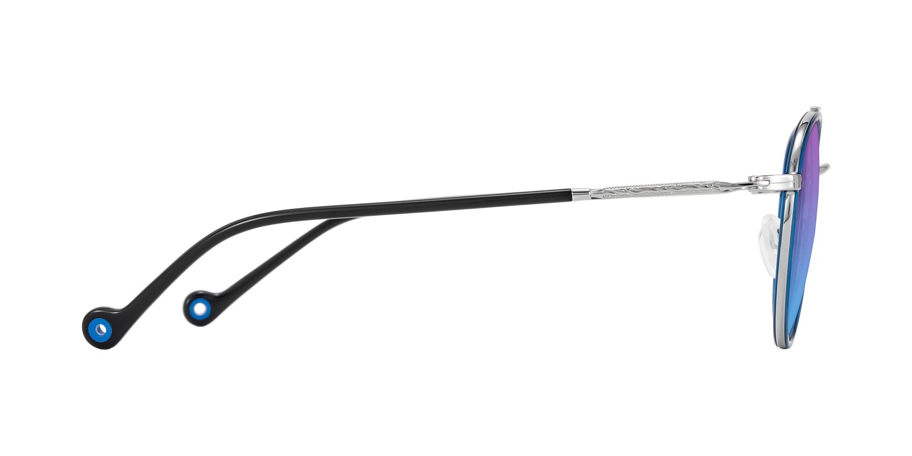 Side of Biko in Blue/Silver with Purple / Blue Gradient Lenses