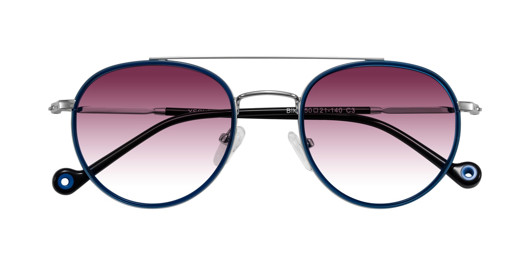 Folded Front of Biko in Blue/Silver with Wine Gradient Lenses