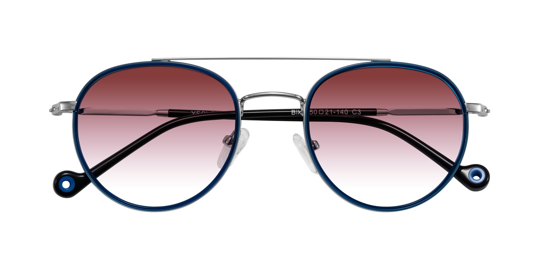 Folded Front of Biko in Blue/Silver with Garnet Gradient Lenses