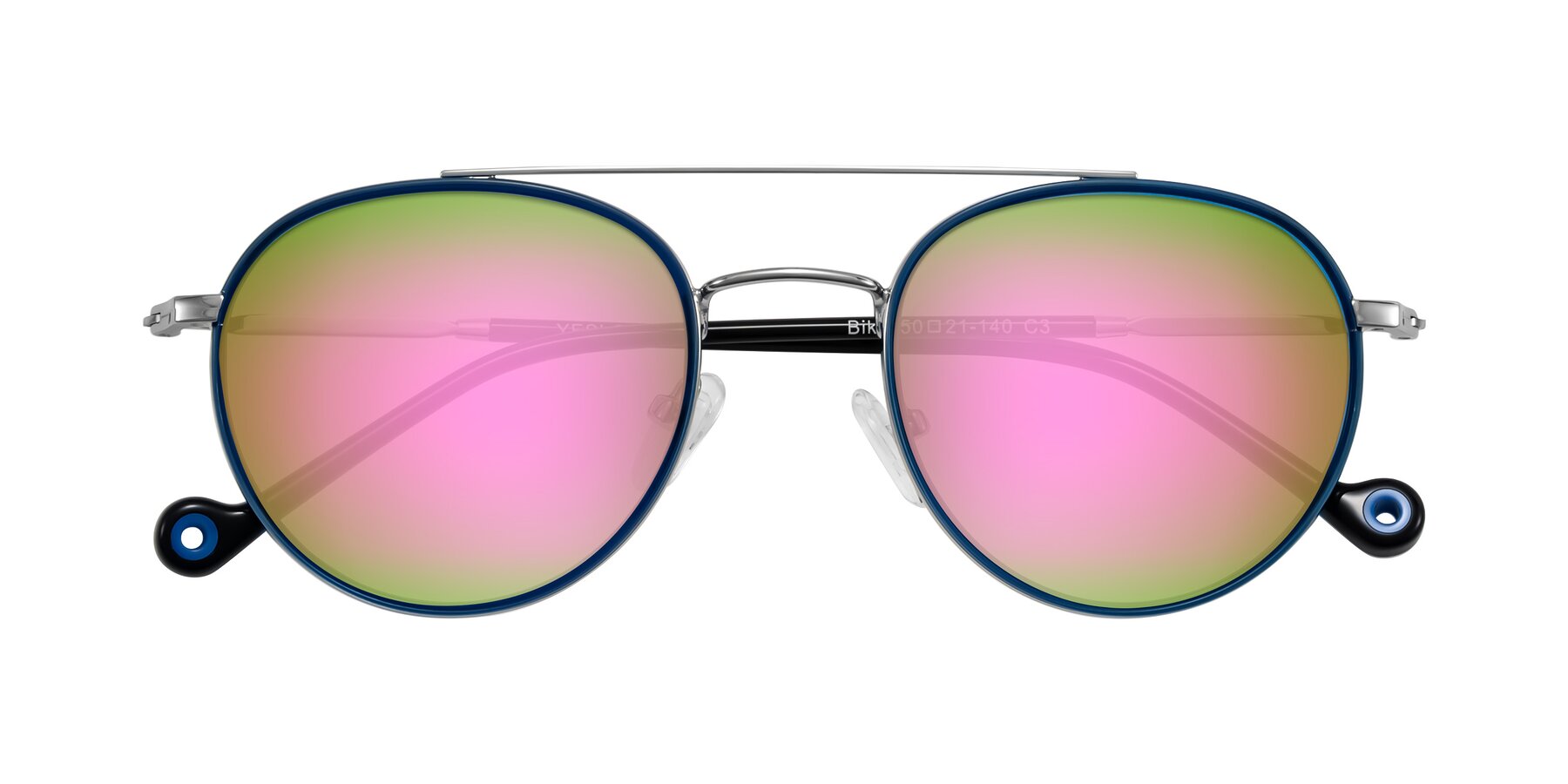 Folded Front of Biko in Blue/Silver with Pink Mirrored Lenses