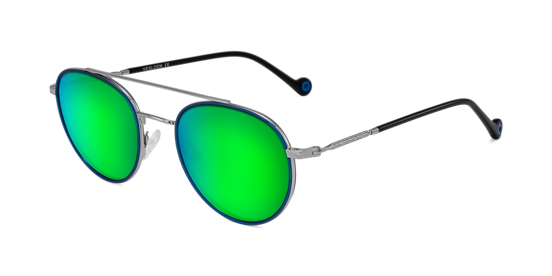 Angle of Biko in Blue/Silver with Green Mirrored Lenses