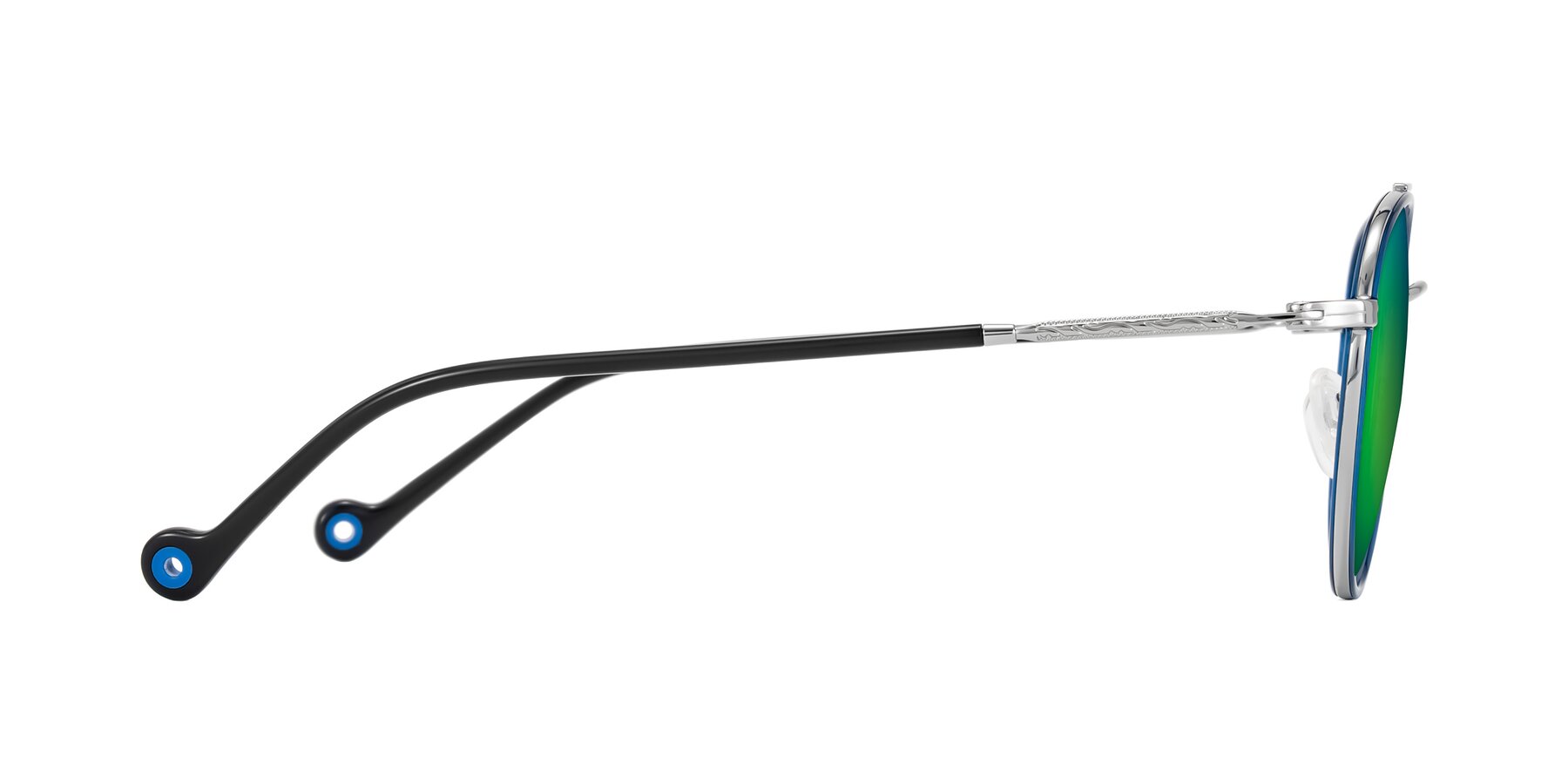 Side of Biko in Blue/Silver with Green Mirrored Lenses