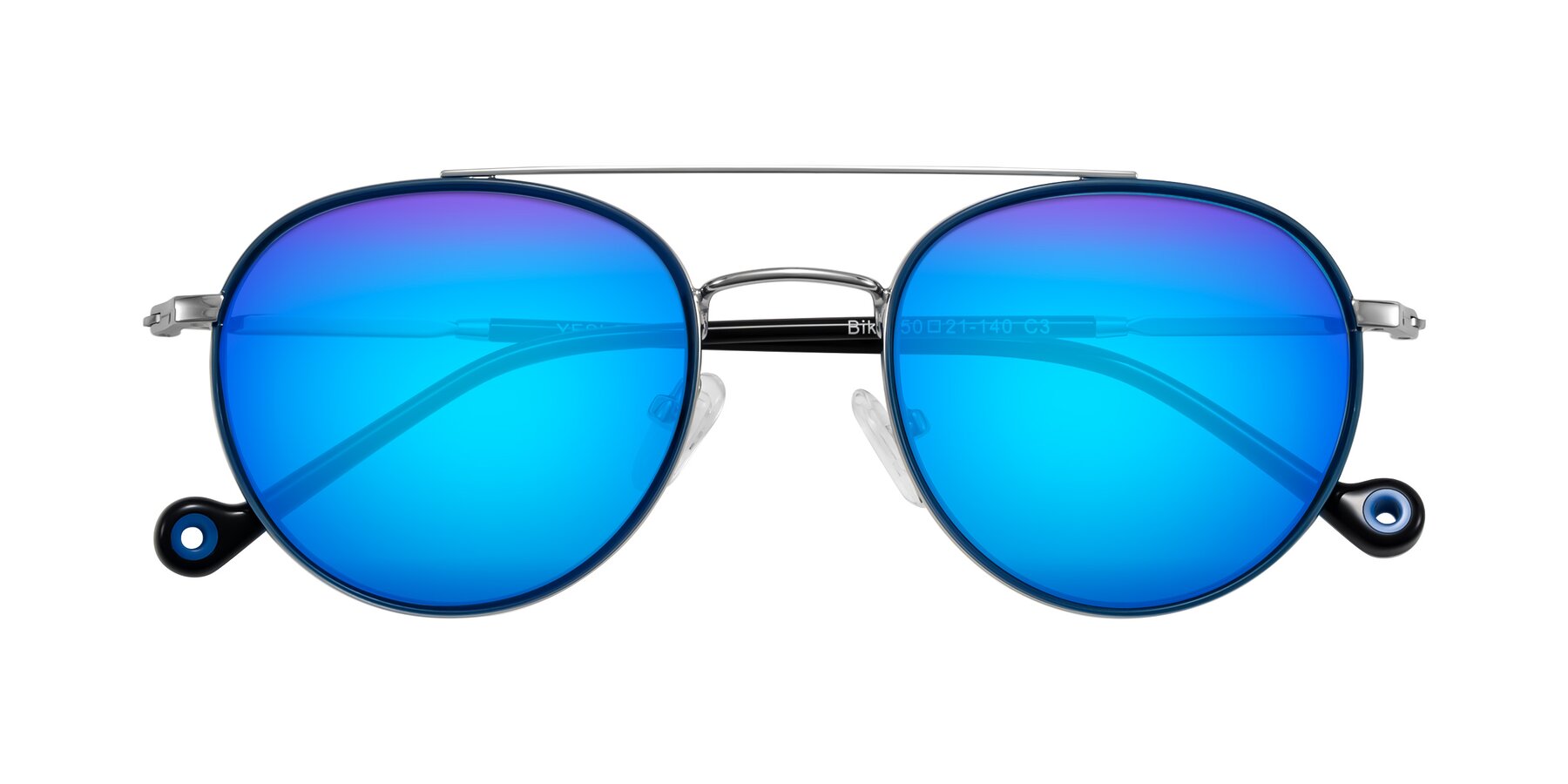Folded Front of Biko in Blue/Silver with Blue Mirrored Lenses