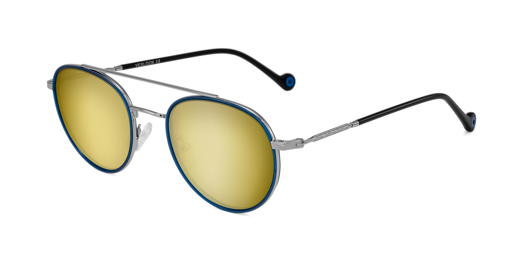 Angle of Biko in Blue/Silver with Gold Mirrored Lenses