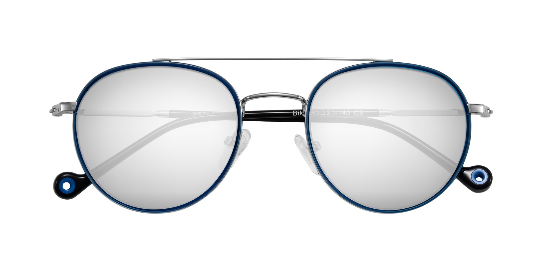 Folded Front of Biko in Blue/Silver with Silver Mirrored Lenses